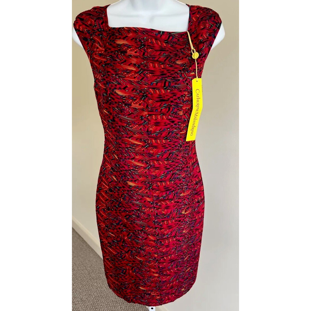 Catherine Malandrino Red Multi Silk Geometric Dress Size 4